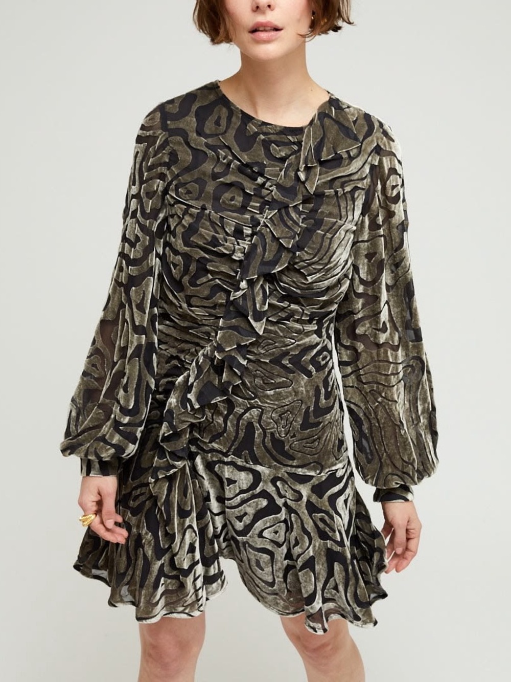 ULLA JOHNSON Silk Blend Velvet Gia Mini Dress Zebra Animal Print Size 4 - Picture 1 of 11